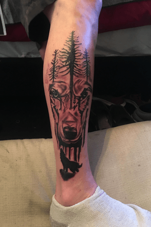 Wolf tat done on a really good friend for his birthday!!! @Redbeardinkoporated 