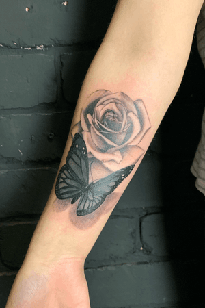 #rose #bng #blackandgrey #butterfly #realism
