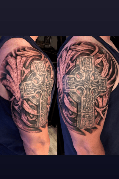 Celtic cross with a freehand background. 