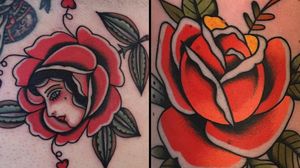 Traditional Rose tattoo on the left by Ivan Antonyshev and traditional rose tattoo on the right by Alex Zampirri #AlexZampirri #IvanAntonyshev #traditionalrosetattoo #traditionalrose #rosetattoo #traditionaltattoo #traditional #flower #floral #plant