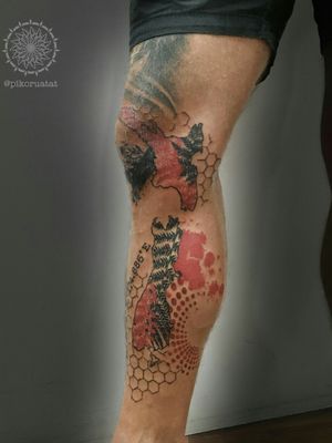 NZ trip memorial tattoo. Trash polka style. Always welcome for crazy idea :) thanks Zoe 