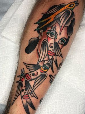 Cubist tattoo by Ryan Mettz #RyanMettz #Greenpointattooco #NewYork #Brooklyn #portrait #ladyhead #birds #cubist #tattooedtravels #tattooideas #tattooshop #tattoostudio #travel #tattoos