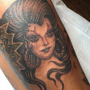 Payasa tattoo by Tamara Santibanez #TamaraSantibanez #savedtattoo #NewYork #Brooklyn #payasa #chola #chicano #blackandgrey #chicanx #tattooedtravels #tattooideas #tattooshop #tattoostudio #travel #tattoos