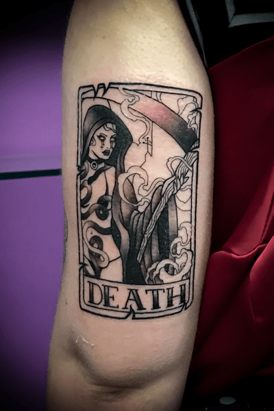 #custom #death #tarotcard on the back of #armtattoo #neotraditional 