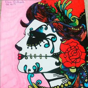 This was just a simple design inspired by the holiday called "Day of the Dead". This is definitely one of my better pieces and I hope to see it as an inspiration for those who like it. #dayofthedeadgirl #dayofthedead #rose #skull #flower #colorful #sketch #girlDisclaimer: I am not a tattoo artist, I am just a normal illustrator hoping to give a bit of an idea to those looking for tattoos.