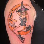 Moon and lady tattoo by Michelle Myles #MichelleMyles #Daredeviltattoo #NewYork #Brooklyn #moon #lady #cat #witch #tattooedtravels #tattooideas #tattooshop #tattoostudio #travel #tattoos