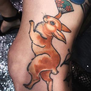 Japanese rabbit tattoo by Lara Scotton #LaraScotton #Daredeviltattoo #NewYork #Brooklyn #bunny #japanese #rabbit #tattooedtravels #tattooideas #tattooshop #tattoostudio #travel #tattoos