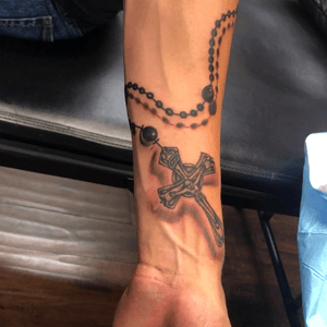 Black n grey rosary tattoo