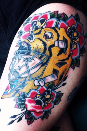 Old one from 2012. #traditional #jacksonville #florida #hockey #colortattoos #rosetattoo