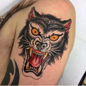 Wolf head for Rudy. Thank you!! Done @originalsintattooshop #wolf 