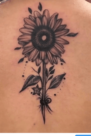Black n grey tattoo sunflower tat