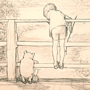 E.H. Shepard Winnie the Pooh drawing #winniethepooh #piglet #bridge
