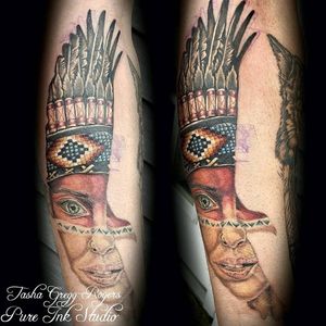 Finished up this Native American warrior girl earlier this summer . . . #tattooingforjesus #tattoo #tattoos #colortattoo #customtattoo #realistictattoo #realismtattoo #tattoorealistic #besttattoos #tattoosociety #nativeamerican #tattooartistmagazine #tattooart #colortattoos #ink 