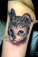 Hell Cat tattoo done #blackandgrey #cat 
