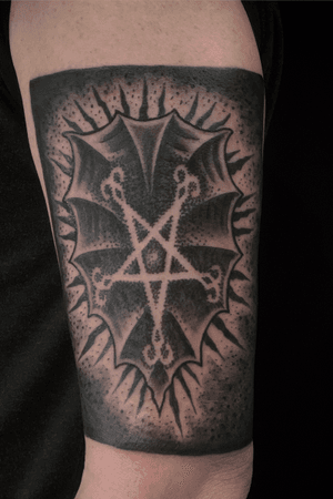 #dark #geometric #pentagram #shield #goat #dotwork #blackwork #geometry #metal #jonosiris #tattoovinyasa #JonOsiris #blacktattoo