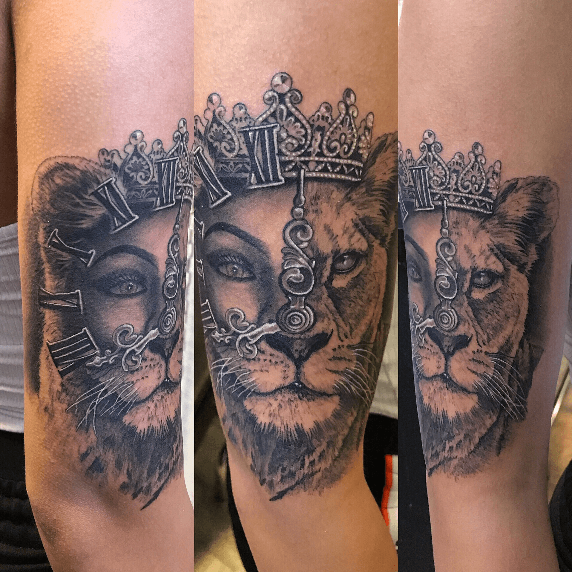 lioness tattoo with crown