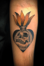 Traditional Sacred Heart Skull Tattoo on the Forearm
