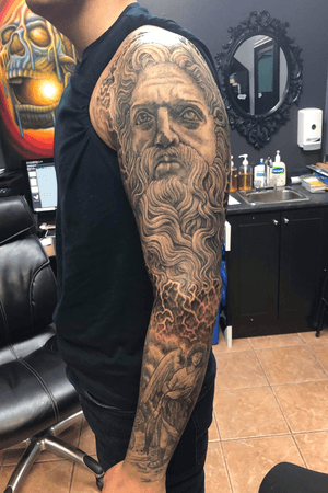 Realism/grey scale sleeve done by stacy knight at apocolypse tattoos 
