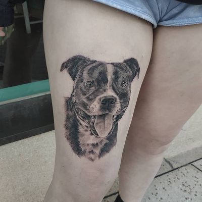 Dog tattoo by Gerard PedePingu #GerardPedePingu #dogtattoos #dogtattoo #dog #animal #petportrait #pet #love #family