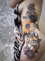 Instagram @polina_niki #tattoospb #spbtattoo #colortattoo #tattoogirl #foxtattoo #tattoofox #tattooflowers #flowerstattoo #niki_tattoo