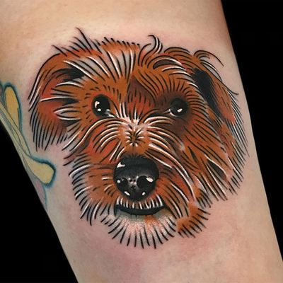 Dog tattoo by Alex Zampirri #AlexZampirri #dogtattoos #dogtattoo #dog #animal #petportrait #pet #love #family