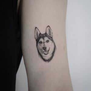 Dog tattoo by Youyeon #Youyeon #dogtattoos #dogtattoo #dog #animal #petportrait #pet #love #family