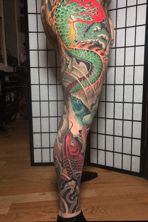 Dragon and koi leg sleeve and 