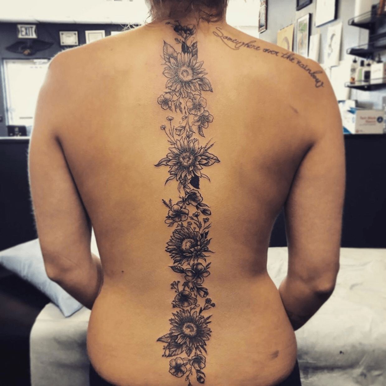 Sunflower spine tattoo  Spine tattoos for women Tattoos Tattoos for women