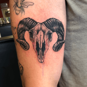 Ram skull on upper arm