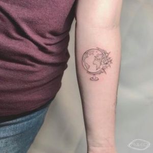 #Globe tattoo by Miko #blackline #thinline