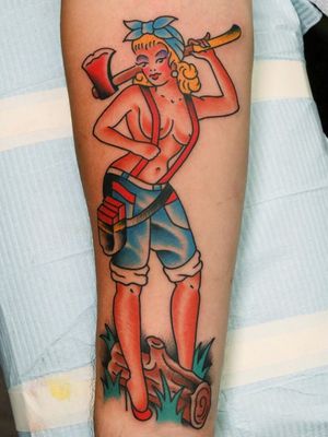 Pin Up tattoo by Ryan Gagne #RyanGagne #pinuptattoos #pinuptattoo #pinup #pinupgirl #lady #babe