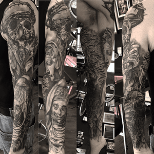 Full sleeve black & grey.  #tattoo #tattooideas #tattoodesign #tattooing #tattooart #skinart #inkedmag #tattoomagazine #la #california #tattooworld #blackandwhite #blackandgrey #berlin #berlintattoo #newtattoo #dailywork #charlottenburg #kreuzburg #타투 #블랙엔그레이 #베를린타투