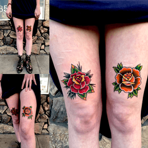 Traditional roses on thigh