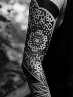 Sleeve tattoo by Dillon Forte #DillonForte #sleevetattoos #legsleeve #armsleeve #sleeve #fullsleeve #halfsleeve #tattooidea #blackwork #dotwork #mandala #pattern