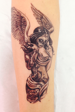 Sullen design,this is a very small piece a first session on a tiny girl forearm