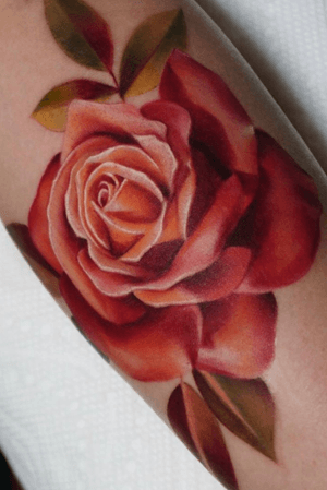 Tattoo by Nina Richards #NinaRichards #realism #rose #flower #floral #plant #leaves #nature #color #painterly