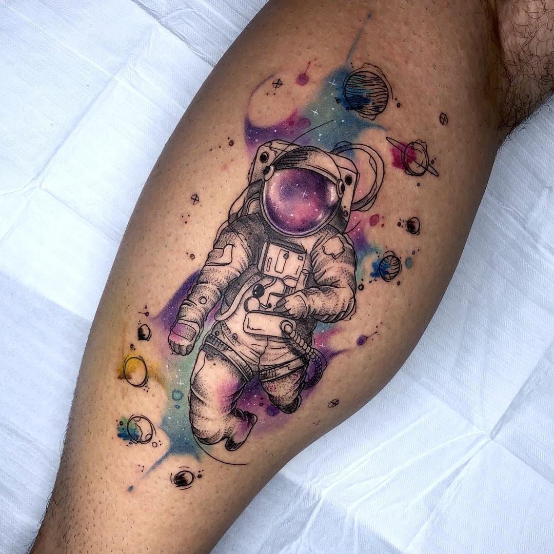 30 Cool Astronaut Tattoo Designs for Space Lovers  TattooBloq  Astronaut  tattoo Geometric tattoo Galaxy tattoo