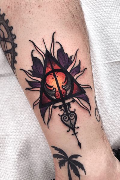 ?Deathly hallows? tattoo by Olie Silz #OlieSilz One I did for her, another one for him. . Booking closed ❌ Doing new beautiful things for future. As usually I’ll be posting all my life updates here, so keep following. And thanks for all your love ❤️ . Pl