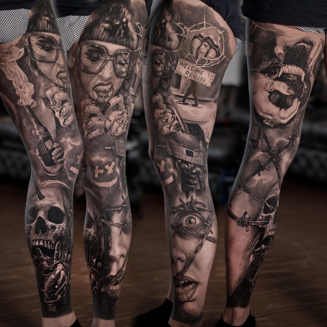 Horror movie sleeve done by Biggs at Hive Tattoo Las Vegas  rtattoos