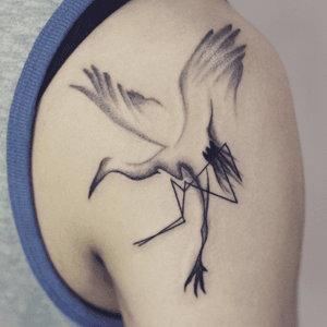 Crane tattoo - Baan Khagee Tattoo Chiang Mai       #crane #geometric #linework #bird #btattooing #ChiangMai #Tattoodo #inkstagram #inkstinctsubmission #tatuagem #tatouage #tattoochiangmai #tattooartistchiangmai