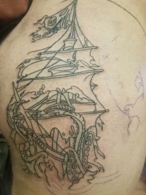 Outlines done on this pirate ship piece!