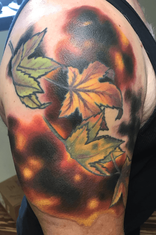 Tattoo Uploaded By Biographix Tattoo Studio Fall Blurred Background Cover Up The Bottom Part Is Covering A Tribal Armband We Will Finish Next Session Leaves Were First Sitting Last Year Tattoodo