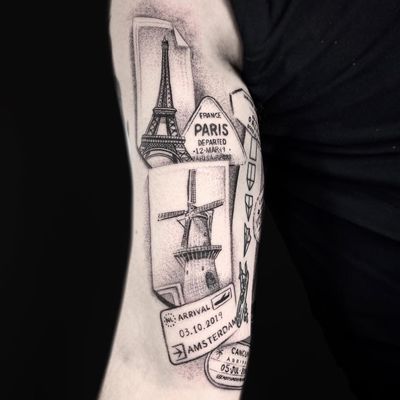 Architecture tattoo by Junior #Junior #Motorink #MotoinkFinestTattooing #Amsterdam #Amsterdamtattoo #Amsterdamtattoostudio #tattoostudio #tattooartists #tattooidea #besttattoo #cooltattoo #illustrative #arm