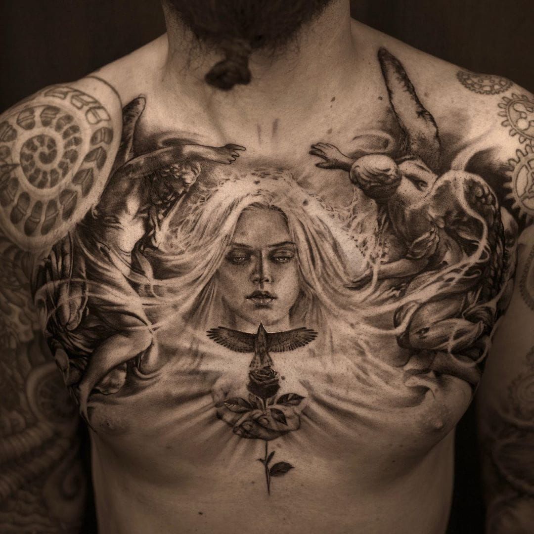 Fallen Angel Chest Tattoo by michaelmedinaart on DeviantArt