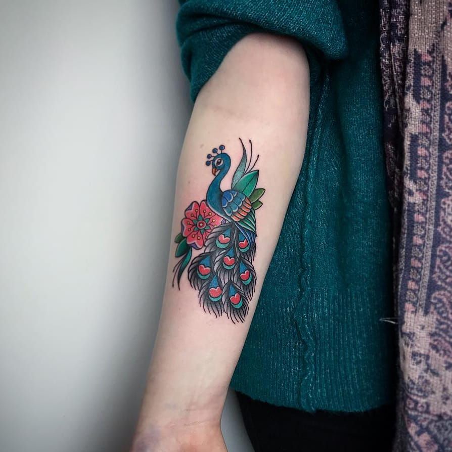 Peacock Tattoo On Arm And Hand