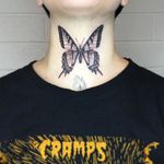 Cool tattoo by Nina Chwelos #NineChwelos #TattoodoApp #TattoodoApptattooartist #tattooartist #tattooart #tattooidea #inspiringtattoo #besttattoo #awesometattoo #butterfly #necktattoo #illustrative