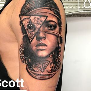 Black and grey realism portrait tattoo done by Scott White https://www.monumentalink.co.uk/artists/scott-white/