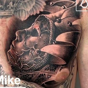 Black and grey realism chest tattoo by Mike Sklavenitis https://www.monumentalink.co.uk/artists/mike-sklavenitis/