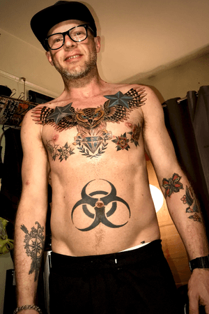 Me with my new chest piece. Still gotta finish the roses. 