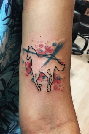 Watercolor Deftones pony by @ApothicaLucy DM on IG to book! Located in Houston, TX, Westheimer / Montrose area @VioletTigerTattooParlor